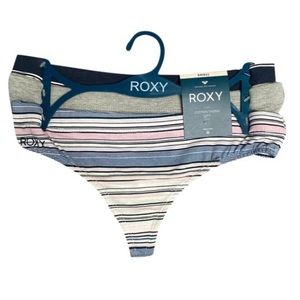 Roxy Striped Cotton Thong Panties - Pink, Blue, Gray